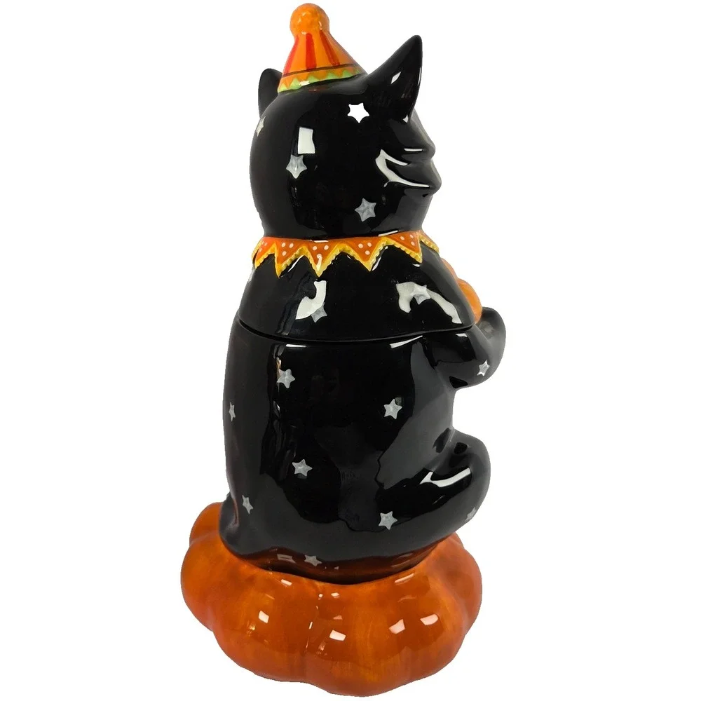 Blue Sky Halloween Black Cat Treat Jar 13 Inch Ceramic Pumpkin Cookie Jar 2025